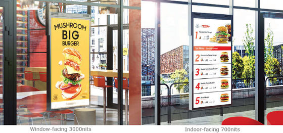 Smart Signage Window Dual Sided Digital Hign Brightness 700nits 5000nit Semi-Outdoor Display